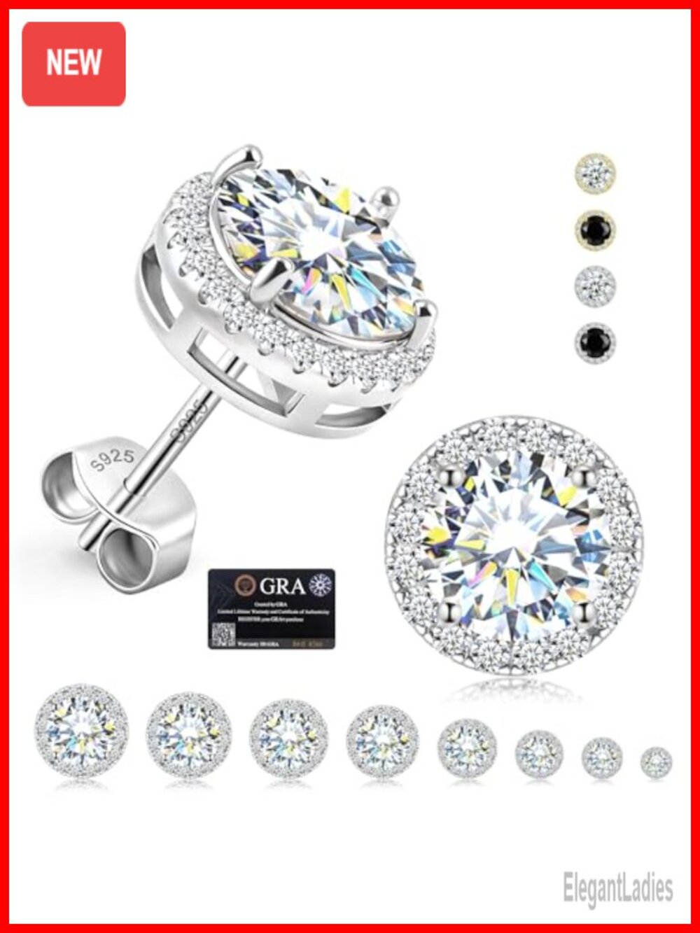 Moissanite Halo Stud Earrings 925 Sterling Silver